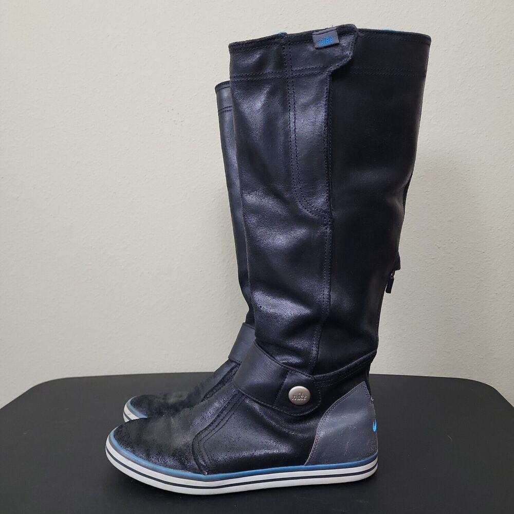 Nike Womens Carico 525412 041 Black Leather Round Toe Knee High Boots Size 7